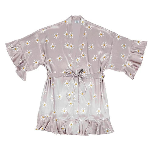 Ruffled Satin Robe - Lilac Ash + Daisies