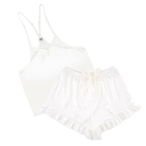 Cami + Velvet Ruffled Short - White